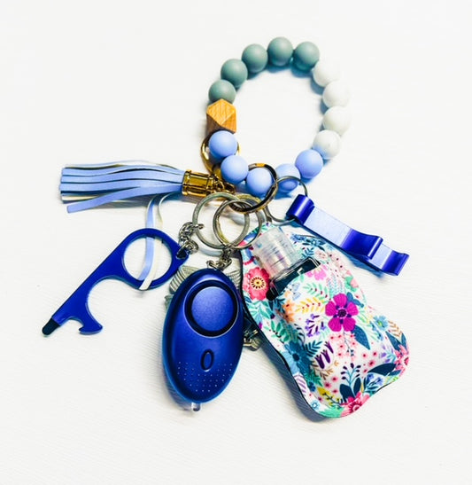 Beaded Defense Keychain - Blue Floral