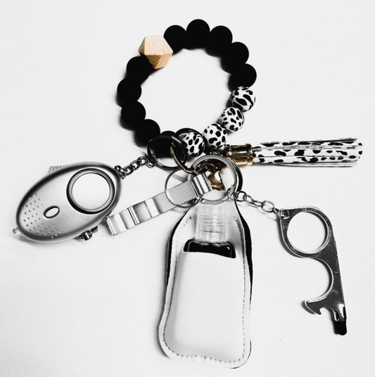 Beaded Defense Keychain - White Cheetah