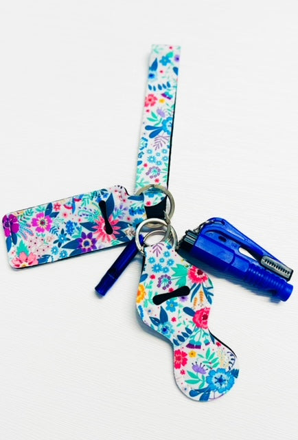 Safety Keychain - Blue Floral